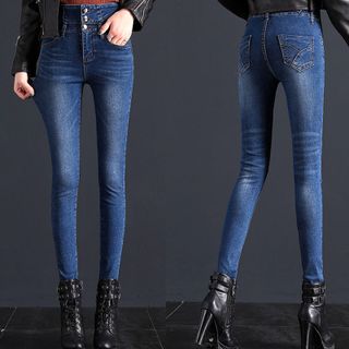 Quần jean lưng cao nhiều nút kheo dáng đúng chuẩn 109