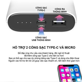 Sạc dự phòng Pisen Easy 5 10000mAh Type C 24A Smart