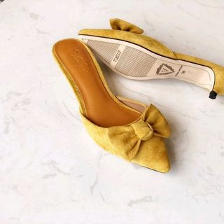 Dép da lộn đính nơ gót nhọn 4p