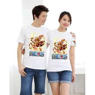 Áo thun One Piece in hình Hỏa Quyền ACE Chibi Áo Trắng In 2 Mặt In Tay Áo - Mẫu 2