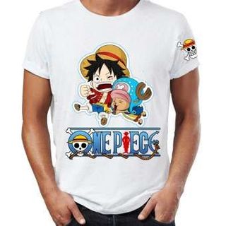 Áo thun One Piece in hình Luffy Chibi Áo Trắng In 2 Mặt In Tay Áo - Mẫu 8