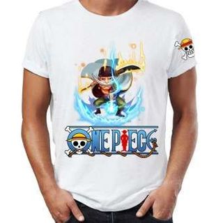 Áo thun One Piece in hình Râu Trắng Chibi Áo Trắng In 2 Mặt In Tay Áo - Mẫu 2