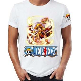 Áo thun One Piece in hình Luffy Chibi Áo Trắng In 2 Mặt In Tay Áo - Mẫu 4