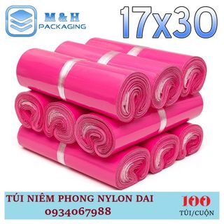 Túi nilon dai 17x30cm Hồng gói hàng tiện lợi keo dán miệng