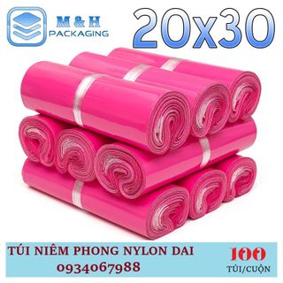 Túi nilon dai 20x30cm Hồng gói hàng tiện lợi keo dán miệng