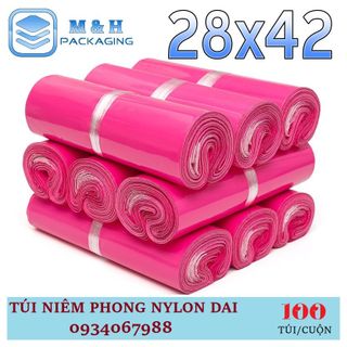 Túi nilon dai 28x42cm Hồng gói hàng tiện lợi keo dán miệng