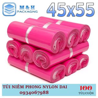 Túi nilon dai 45x55cm Hồng gói hàng tiện lợi keo dán miệng túi chuyên dụng gói chăn gối giá sỉ