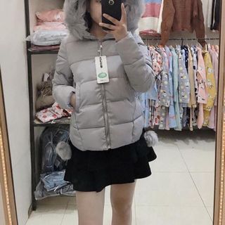 khoác phao nón lông kèm hình thật