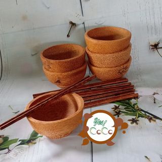 Bộ quà tặng tết 6 chén gỗ dừa đũa