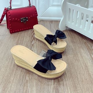dép xuông nơ đế giả gỗ