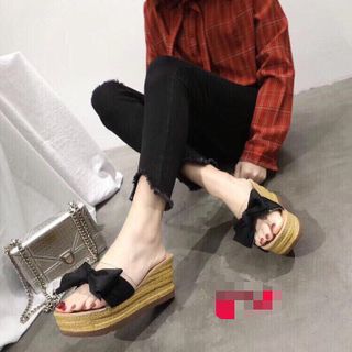 dép xuông nơ đế giả gỗ