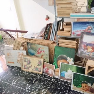 Tranh cá chép - Tranh cửu ngư quần hội - Tranh phong thủy - Tranh gỗ MDF