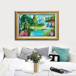 Tranh đồng quê Tranh làng quê thanh bình Tranh phong cảnh Việt Nam ép gỗ MDF