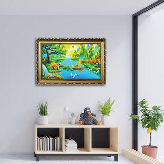 Tranh đồng quê Tranh làng quê thanh bình Tranh phong cảnh Việt Nam ép gỗ MDF