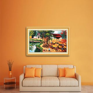Tranh đồng quê Tranh làng quê thanh bình Tranh phong cảnh Việt Nam ép gỗ MDF