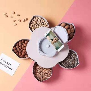 Khay đựng kẹo mứt thông minh xoay 5 cánh có giá để điện thoại siêu đẹp