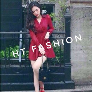 đầm xoè cổ tim đắp chéo