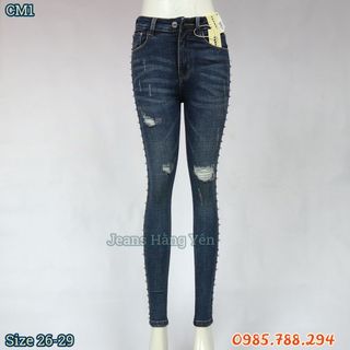 Quần Jean Nữ Đính Hạt Lưng Cao