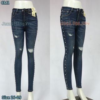 Quần Jean Nữ Đính Hạt Lưng Cao