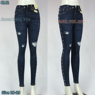 Quần Jean Nữ Đính Hạt Lưng Cao