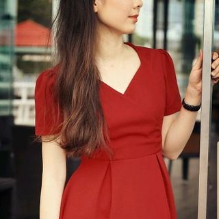 sỉ đầm dự tiệc công sở đỏ đô sang trọng