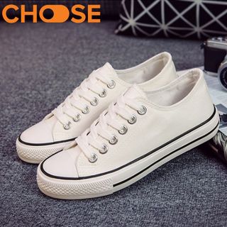 Giày Thể Thao Nữ/Giày Vải Màu Trắng Đen Đỏ Phong Cách Cực Cool Hàn Quốc 0201