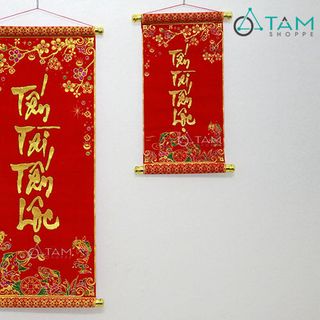 Liễn thư pháp Tết vải nhung Tấn tài Tấn lộc số 17 size lớn giá sỉ