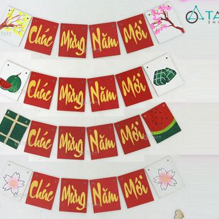 Dây treo chữ Chúc mừng năm mới bằng gỗ số 09