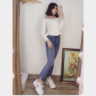 áo peplum tay bồng nút vải