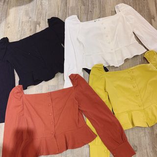 áo peplum tay bồng nút vải