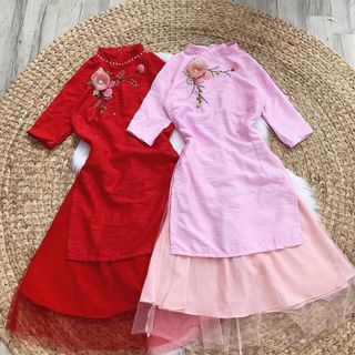 set áo dài thêu hoa nổi