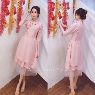 set áo dài thêu hoa nổi