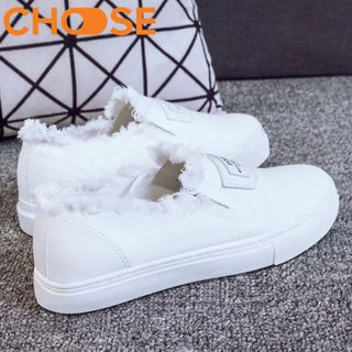 Giày Lười Nữ Độn Đế Slip-on Đẹp Màu Trắng Cách Điệu Phong Cách Thu Đông 2402