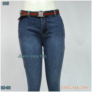 Quần Jean Nữ Lưng Cao Trơn Viền Lưng Màu Xanh MS 985