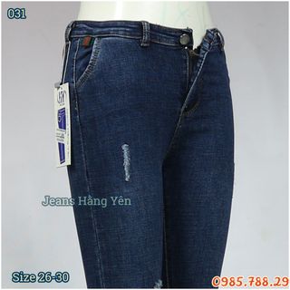 Quần Jean Nữ Lưng Cao Lật Lai Rách Đốm Ms 031