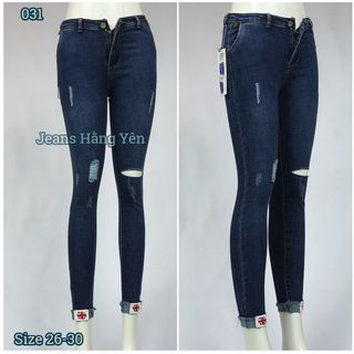 Quần Jean Nữ Lưng Cao Lật Lai Rách Đốm Ms 031