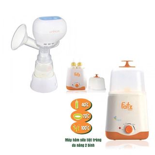 Bộ máy hút sữa điện đôi không BPA Unimom Minuet và máy tiệt trùng 2 bình cổ rộng Fatz FB3011SL giá sỉ