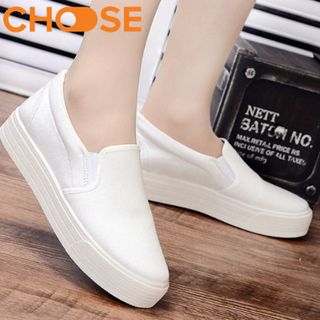 Giày Slip-on Nữ Độn Đế/Giày Lười Màu Trắng Đen Phong Cách Hàn Quốc 1701