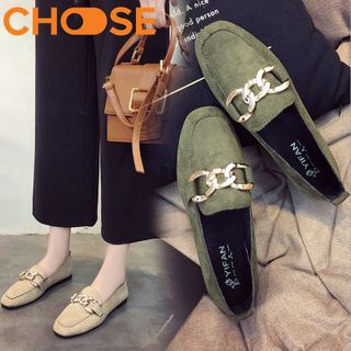 Giày Lười Nữ/Slip-on Đế Bằng OXFORD Da Lộn Khuy Kim Loại Mẫu HOT 1201