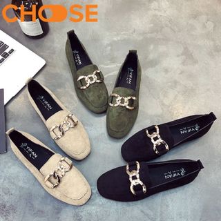 Giày Lười Nữ/Slip-on Đế Bằng OXFORD Da Lộn Khuy Kim Loại Mẫu HOT 1201