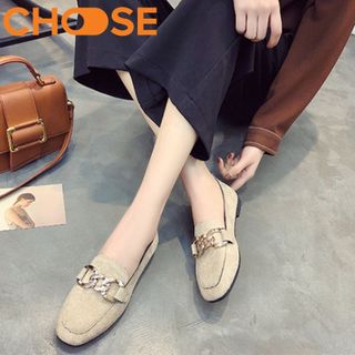 Giày Lười Nữ/Slip-on Đế Bằng OXFORD Da Lộn Khuy Kim Loại Mẫu HOT 1201