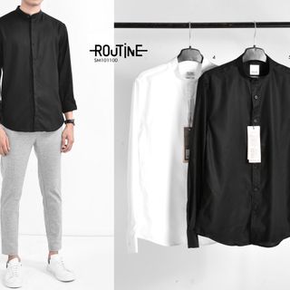 Áo Sơ-mi cotton trắng đen sớ chéo