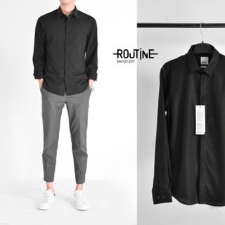 Áo Sơ-mi cotton trắng đen sớ chéo
