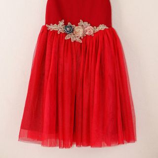 Đầm xòe đỏ đính hoa ren eo cho bé gái HIKARI-12