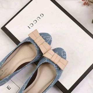 Giày búp bê đế bệt mũi tròn đính nơ