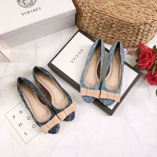 Giày búp bê đế bệt mũi tròn đính nơ