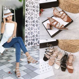 Giày sandal gót trụ 5p dây mảnh trẻ trung