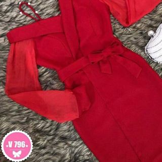đầm lệch vai vai kết cườm có dây kéo