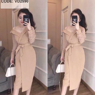 đầm lệch vai vai kết cườm có dây kéo