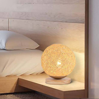 Đèn phòng ngủ đèn trang trí bằng mây đế gỗ tròn tiện lợi đường kính 20cm